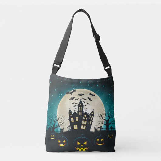 Blauw en zwart Halloween Crossbody Tas (Voorkant)