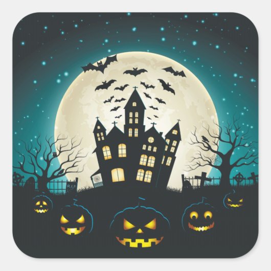 Blauw en zwart Halloween Vierkante Sticker (Voorkant)