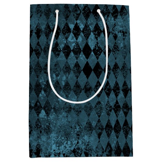 blauw en zwart Harlequin Patroon Medium Cadeauzakje (Voorkant)