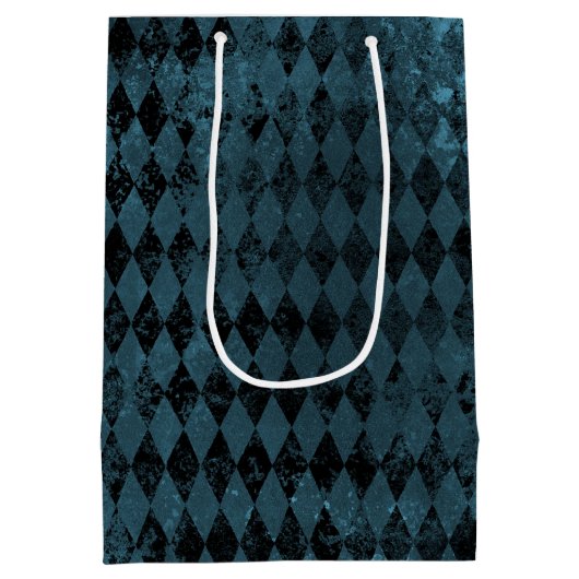 blauw en zwart Harlequin Patroon Medium Cadeauzakje (Achterkant)