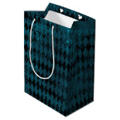 blauw en zwart Harlequin Patroon Medium Cadeauzakje (Achterkant Gekanteld)