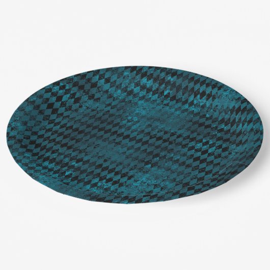 blauw en zwart Harlequin Patroon Papieren Bordje (Gekanteld)