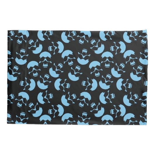 Blauw en Zwart Herhalend Motief | Schedelpatroon Kussensloop (Achterkant)