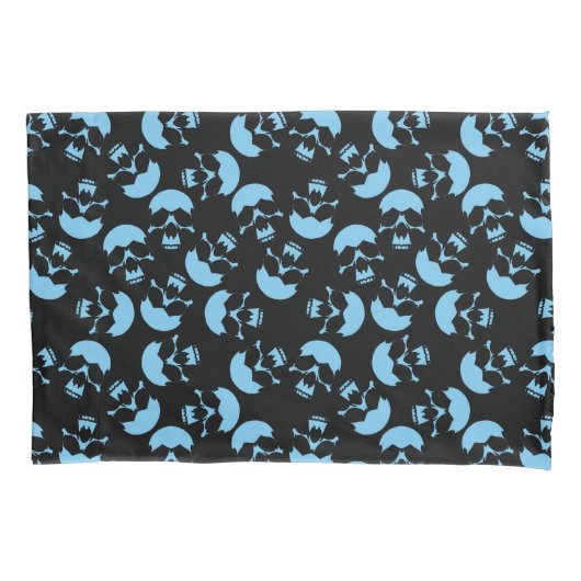 Blauw en Zwart Herhalend Motief | Schedelpatroon Kussensloop (Voorkant)