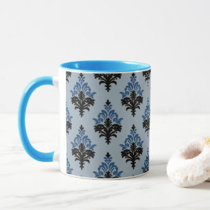 Blauw en zwart klassiek damaststijl  mok