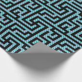 Blauw en zwart labyrint cadeaupapier (Hoek)