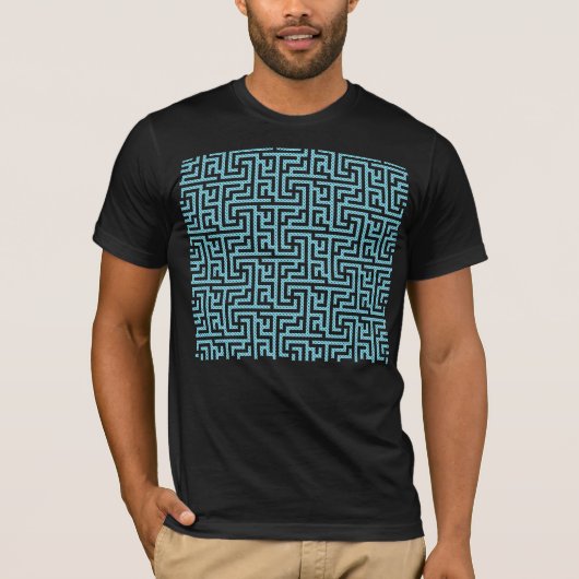 Blauw en zwart labyrint t-shirt (Voorkant)