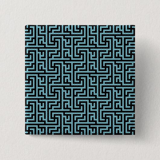 Blauw en zwart labyrint vierkante button 5,1 cm (Voorkant)