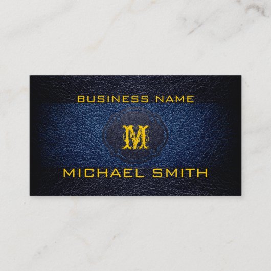 Blauw en zwart leder visitekaartje (Voorkant)