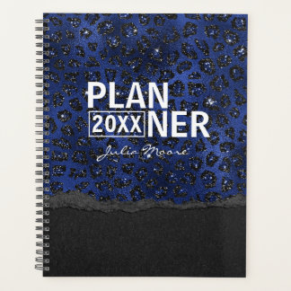 Blauw en zwart luipaardpatroon gepersonaliseerd planner