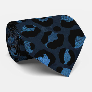 Blauw en zwart luipaardprint stropdas