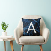 Blauw en zwart marmer monogram Initiaal Kussen (Stoel)