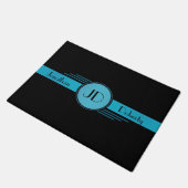 Blauw en zwart monogram Art Deco Deurmat (Schuin)