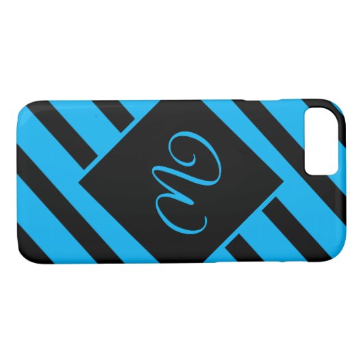 blauw en zwart monogram Case-Mate iPhone case (Achterkant (Horizontaal))