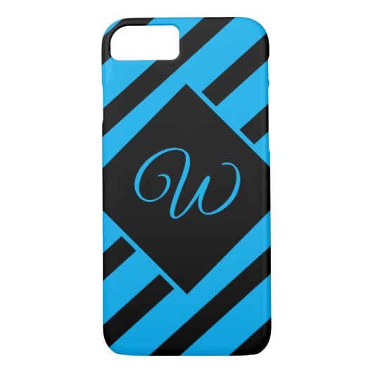  blauw en zwart monogram Case-Mate iPhone case (Achterkant)