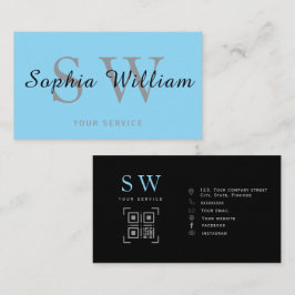 blauw en zwart monogram Minimale moderne Business Contactkaartje