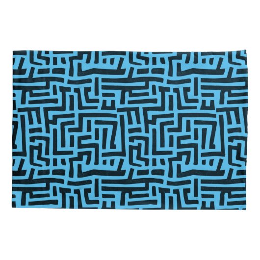 Blauw en zwart motief | Geometrisch doolhofpatroon Kussensloop (Achterkant)