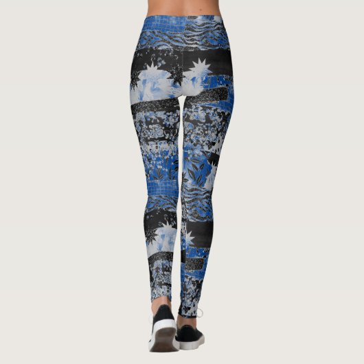 Blauw en zwart multiprint leggings (Achterkant)