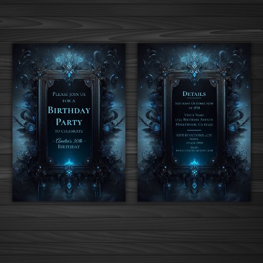 Blauw en Zwart Mystiek Witchy Gotische Verjaardag Kaart