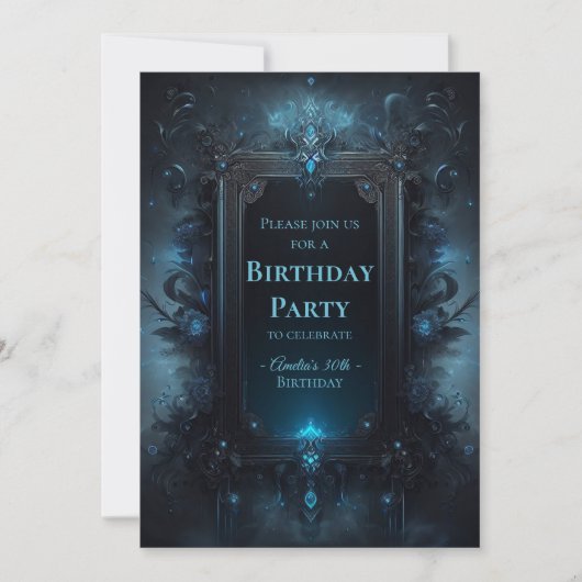 Blauw en Zwart Mystiek Witchy Gotische Verjaardag Kaart (Voorkant)