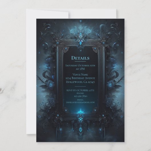 Blauw en Zwart Mystiek Witchy Gotische Verjaardag Kaart (Achterkant)