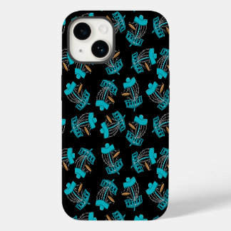 blauw en zwart naadloze patroonmand iPhone 14 hoesje