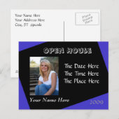 Blauw en zwart open huis briefkaart (Voorkant / Achterkant)
