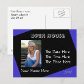 Blauw en zwart open huis briefkaart (Voorkant / Achterkant)