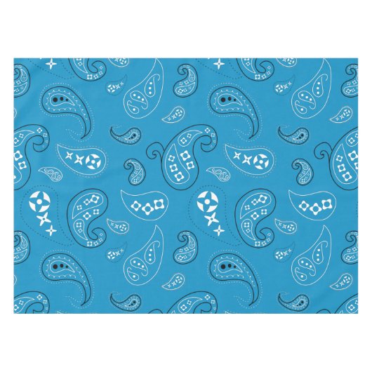 Blauw en zwart Paisley Western Bandana Print Tafelkleed (Voorkant (Horizontaal))
