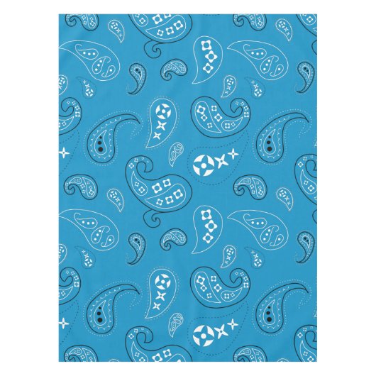 Blauw en zwart Paisley Western Bandana Print Tafelkleed (Voorkant)