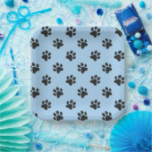 Blauw en zwart Paw print Papieren Bordje (Feest)