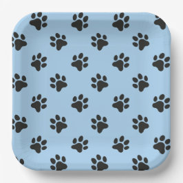 Blauw en zwart Paw print Papieren Bordje