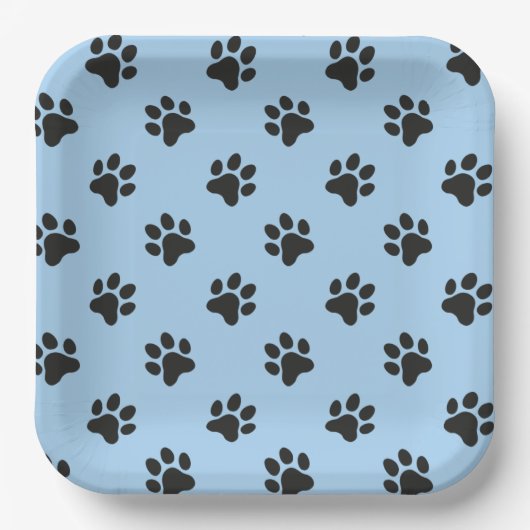 Blauw en zwart Paw print Papieren Bordje (Voorkant)