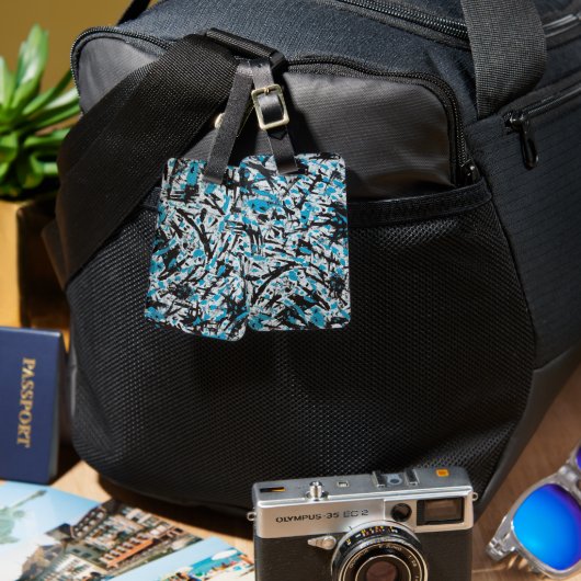 Blauw en zwart Penseelsporen Abstract Bagagelabel (Voorkant /achterkant)