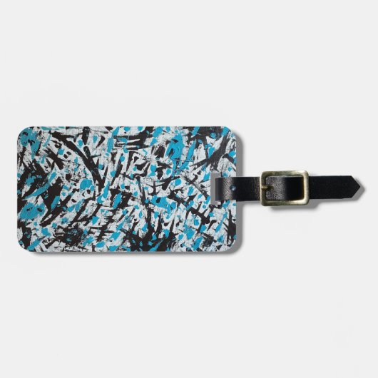 Blauw en zwart Penseelsporen Abstract Bagagelabel (Voorkant horizontaal)