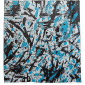 Blauw en zwart Penseelsporen Abstract Douchegordijn (Voorkant)