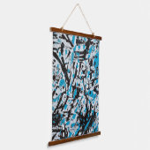 Blauw en zwart Penseelsporen Abstract Hangend Wandkleed (Gebogen)