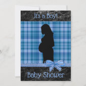 Blauw en Zwart Plaid Baby shower Invitation Kaart (Voorkant)