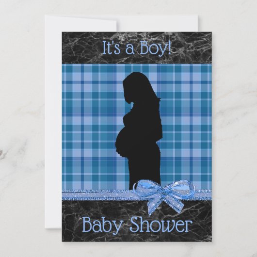Blauw en Zwart Plaid Baby shower Invitation Kaart (Voorkant)