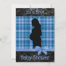 Blauw en Zwart Plaid Baby shower Invitation