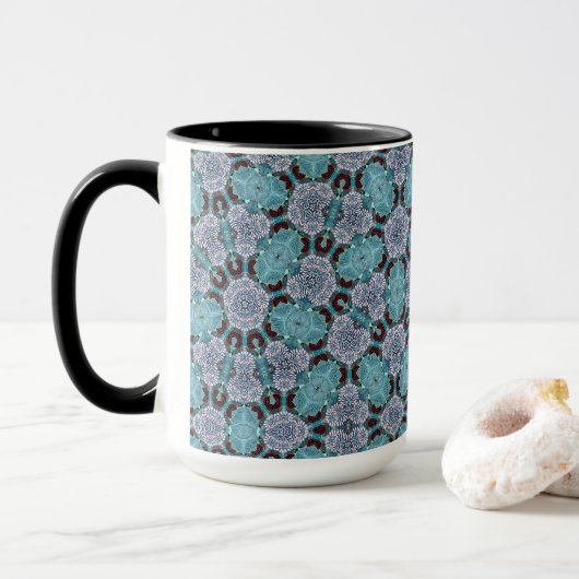 Blauw en Zwart Puffs Grote Mok (Met donut)