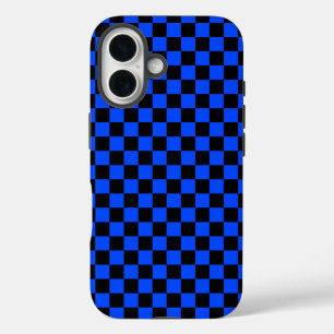 Blauw en zwart schaakbordpatroon iPhone 16 hoesje