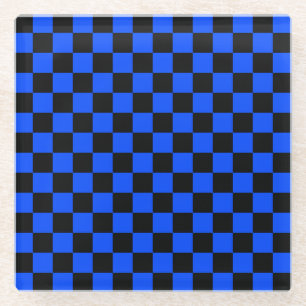 Blauw en zwart schaakbordpatroon glazen onderzetter