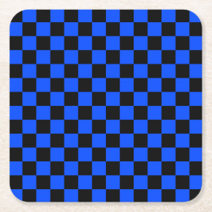 Blauw en zwart schaakbordpatroon kartonnen onderzetters