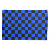Blauw en zwart schaakbordpatroon kussensloop (Achterkant-Links)