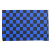 Blauw en zwart schaakbordpatroon kussensloop (Voorkant-Rechts)