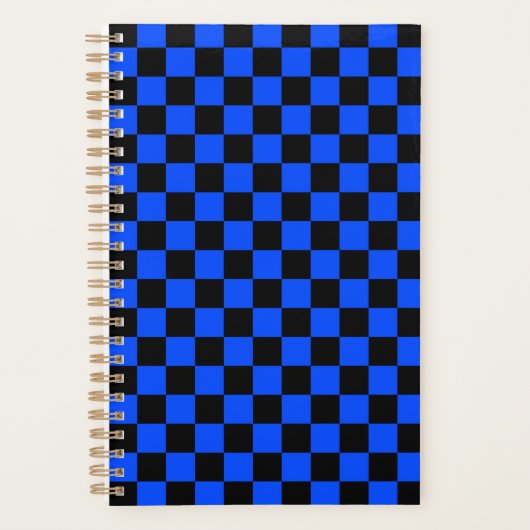 Blauw en zwart schaakbordpatroon planner (Voorkant)