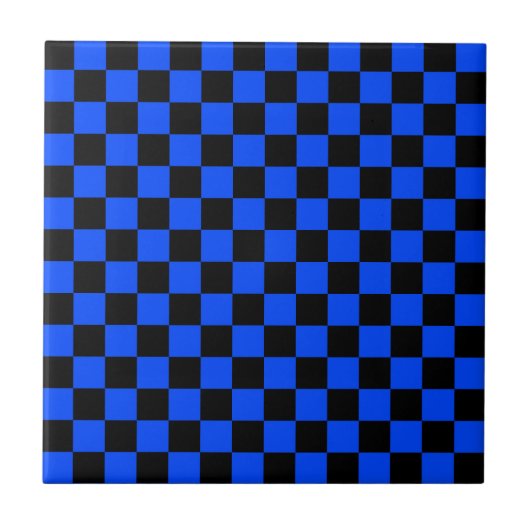 Blauw en zwart schaakbordpatroon tegeltje (Voorkant)