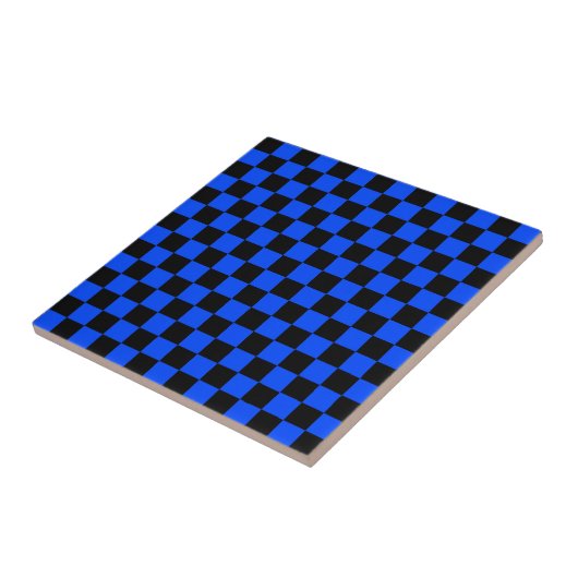 Blauw en zwart schaakbordpatroon tegeltje (Zijkant)