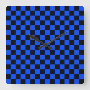 Blauw en zwart schaakbordpatroon vierkante klok